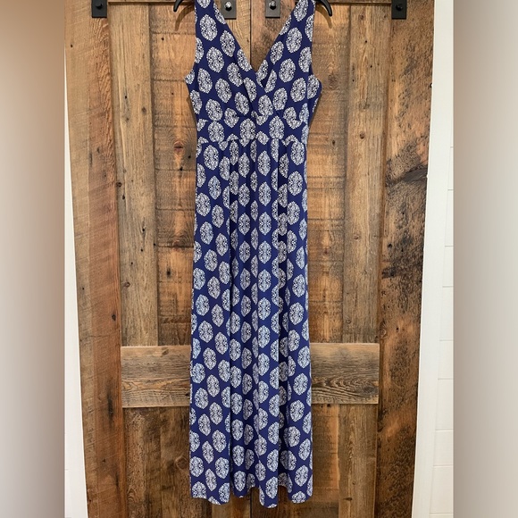 Hill Dresses Hill Blue And White Sleeveless Maxi